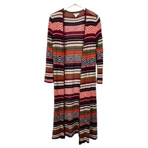 Billabong Striped Boho Long Open Front Kimono Size Medium